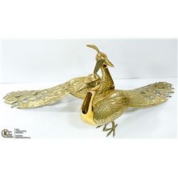 PAIR OF BRASS PEACOCKS APPROX 22 " LONG