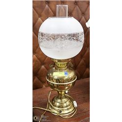 BRASS OIL LAMP CONVERTED TO ELECTRIC WITH