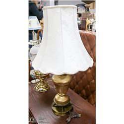 BRASS TONE TABLE LAMP WITH SHADE, 31" TALL