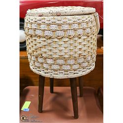 VINTAGE "EATONS" ROUND SEWING BASKET ON LEGS