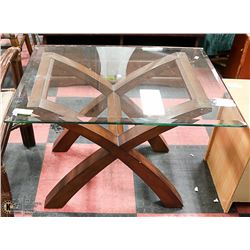 WOODEN GLASS TOP COFFEE TABLE, 32 X 24 X 23