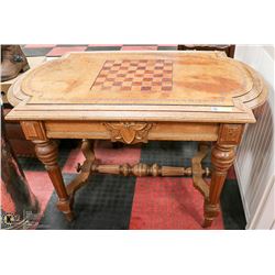 VINTAGE OAK LEATHER TOP TABLE GAME 40" X 25" X 28"