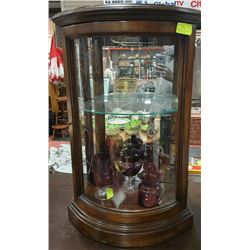 SMALL WOOD AND GLASS CURIO CABINET WITH LIGHT