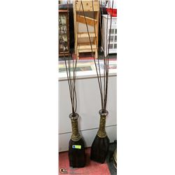 PAIR OF WICKER VASES WITH STICKS, 23" TALL