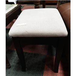 FABRIC AND WOOD STOOL, 20 X 13 X 18