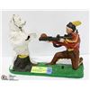 Image 1 : CAST IRON POLAR BEAR AND HUNTER COIN BANK