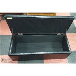 BROWN LEATHERETTE STORAGE BENCH, 41 X 17 X 16