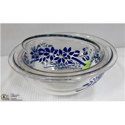 PYREX MIXING BOWLS BLUE FLOWER PATTERN