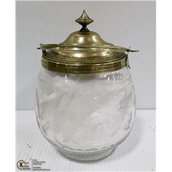 VINTAGE ETCHED GLASS BISCUIT BARREL 8 INCHES TALL
