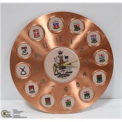 CANADIAN PROVINCIAL SHIELDS COPPER WALL CLOCK