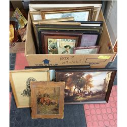 BOX OF ESTATE VINTAGE FRAMED ARTWORK