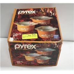 VINTAGE  BUTTERFLY GOLD PYREX CASSEROLE SET