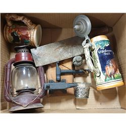 LARGE BOX OF ANTIQUES & COLLECTIBLES