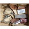 Image 1 : BOX OF ESTATE VINTAGE ITEMS - SET OF SPURS,