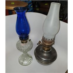 LOT OF 2 VINTAGE OIL LAMPS-BOTH ARE 17 INCHES TALL