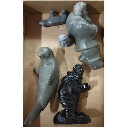 COLLECTION OF INUIT SOAPSTONE CARVED FIGURES
