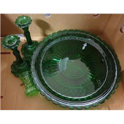 ASSORTED GREEN DEPRESSION GLASS