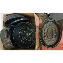ENAMEL WARE ROASTERS AND CANNING POTS- BOX LOT