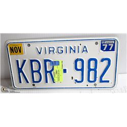 VIRGINIA PLATE 1977