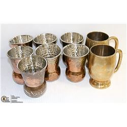 BOX OF BRASS AND METAL DRINKING CUPS