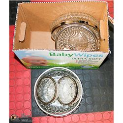 1960'S HEAVY GLASS PUNCH BOWL WITH CUPS. GRAPEVINE