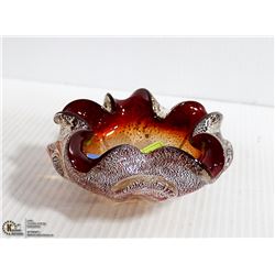 FANCY HANDBLOWN RED AND SILVER GLASS BOWL