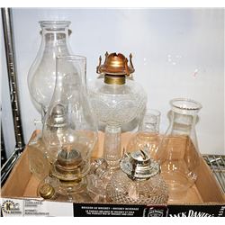 4 VINTAGE LAMPS-ANTIQUE KEROSENE TALL GLASS OIL