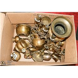 BOX OF BRASS AND SILVER PLATED ITEMS