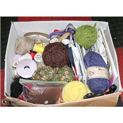 BOX OF VINTAGE SEWING PATTERNS, LOTS OF YARN AND