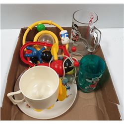 VINTAGE DISNEY TOYS, CUP AND PLATE AND