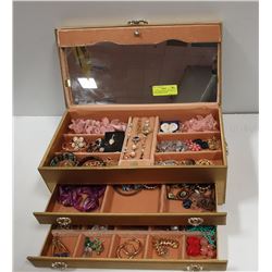 LARGE GOLD JEWELLERY BOX FULL OF RINGS BRACELETS