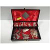 Image 1 : LARGE BLACK VINTAGE JEWELLERY BOX OF VINTAGE MIX