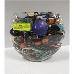 LARGE GLASS VASE OF ASSORTED INDIGENOUS JEWELLERY