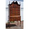 Image 1 : Antique Tiger Maple Bonnet Top Highboy