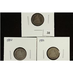 1889, 1890 & 1891 SEATED LIBERTY DIMES