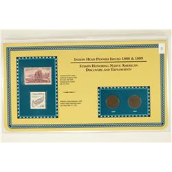 1888 & 1889 INDIAN HEAD CENTS AND STAMPS ON INFO