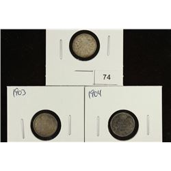 1901, 1903 & 1904 CANADA SILVER 5 CENTS