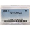 Image 3 : 1881-S MORGAN SILVER DOLLAR PCGS MS63