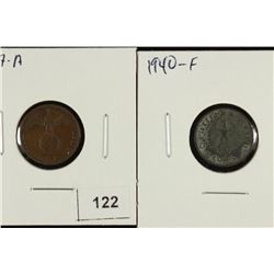 1937-A  & 1940-F GERMAN PFENNIGS WITH SWASTIKAS