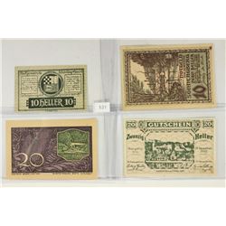 4 ASSORTED GERMAN NOTGELDS 2-10 & 2-20 HELLERS