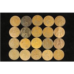 20 ASSORTED 1907-1967 GREAT BRITAIN LARGE PENNIES