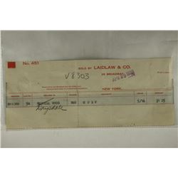 1938 LAIDLAW & COMPANY VOUCHER WITH REVENUE