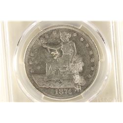 1874-S US TRADE DOLLAR WITH CHOP MARKS PCGS XF40