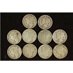 10 ASSORTED 1940'S MERCURY DIMES