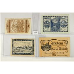 4 ASSORTED GERMAN NOTGELDS 2-10 & 2-20 HELLERS