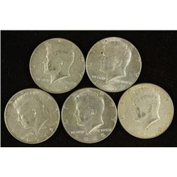 5 ASSORTED 1966-1969 40% SILVER JOHN F. KENNEDY