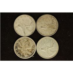 1945, 1947, 1959 & 1968 CANADA SILVER 25 CENTS