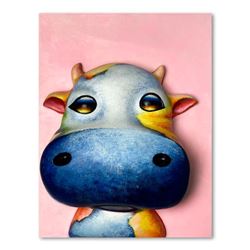 Wang, "Bruno (Pink)" Hand Painted Limited Edition Bas Relief Sculpture, Numbered