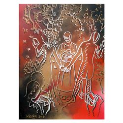 Mark Kostabi "Leave A Comment Down Below" Hand Signed Original Artwork with COA.