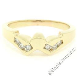 Unique 14K Yellow Gold 0.24 ctw Round Brilliant Cut Diamond V Channel Band Ring